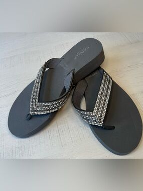 Capelli of New York Embellished Black Rhinestone Flip Flop Sandals